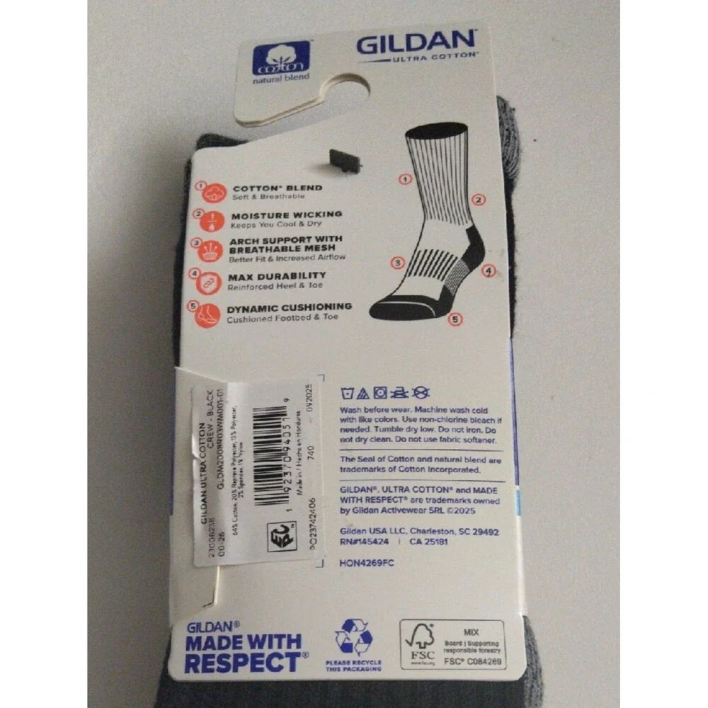Gildan Men's Max Durability Cushion Crew Socks - Black & Gray New Size 6-12